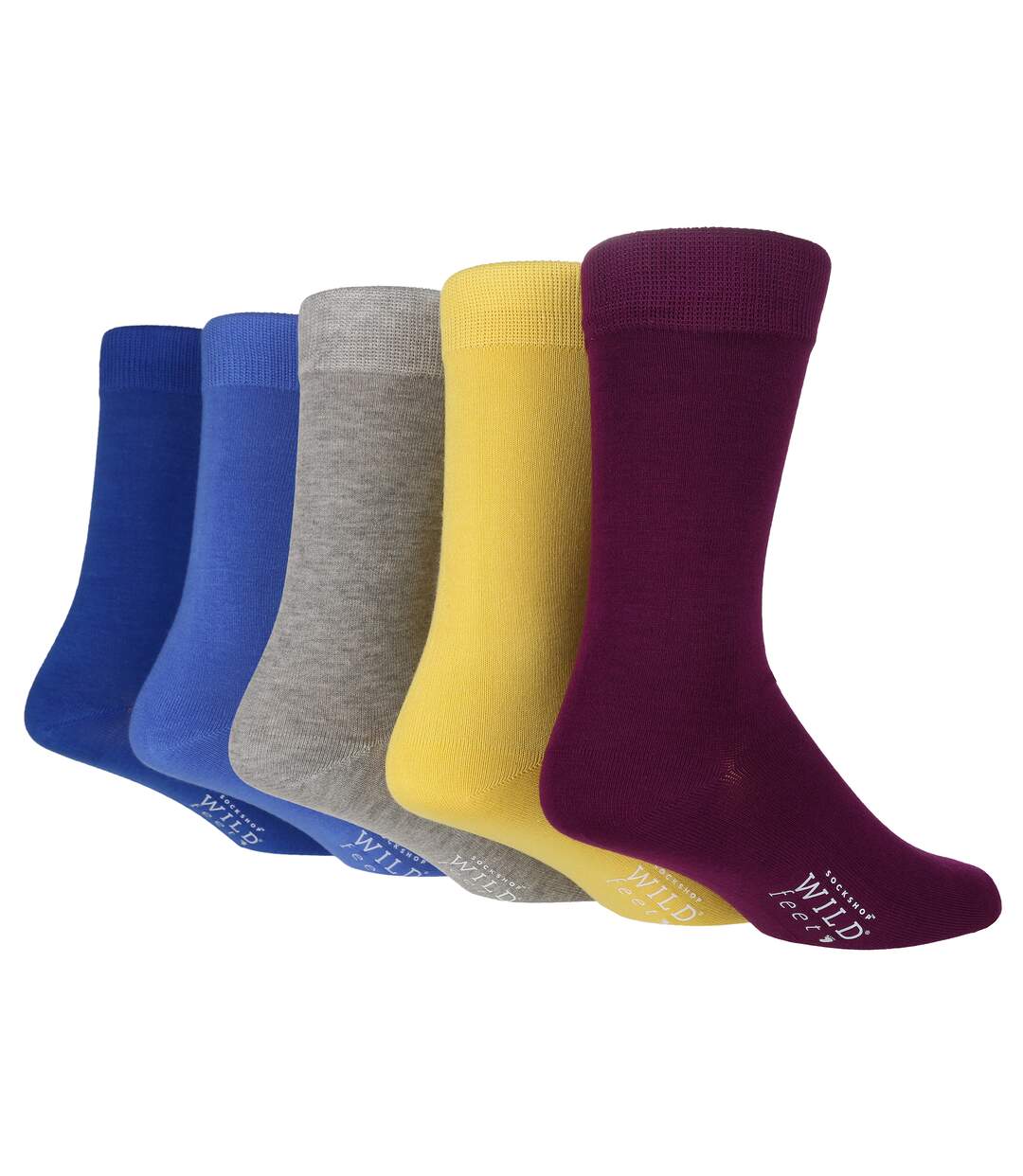 Wild Feet - 5 Pk Mens Plain Coloured Bamboo Socks-1