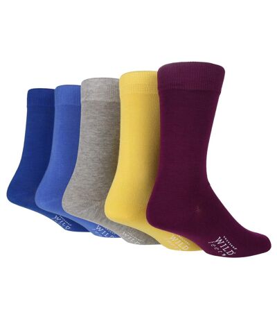 Wild Feet - 5 Pk Mens Plain Coloured Bamboo Socks