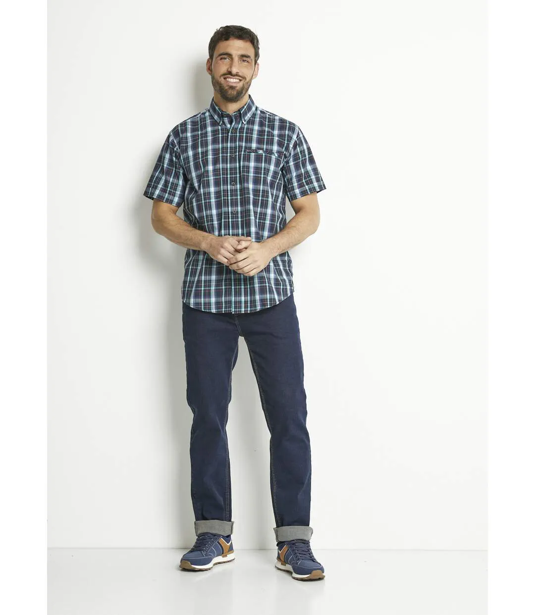 Chemise carreaux manches courtes polycoton-3