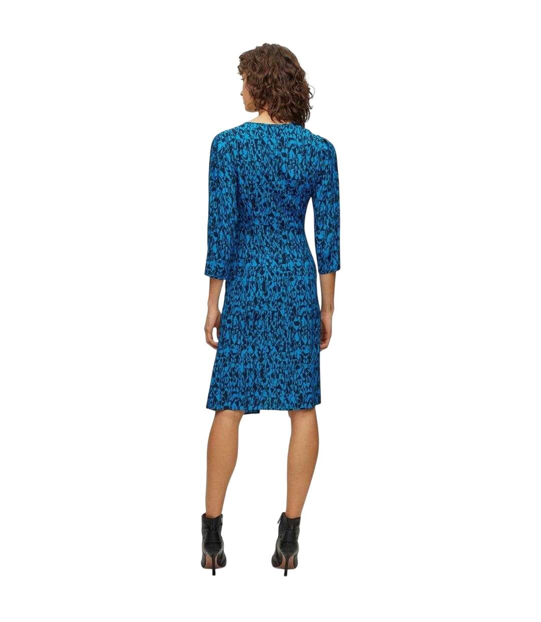 Womens/ladies Danottea Abstract V Neck 3/4 Sleeve Wrap Dress Black Blue Boss-3