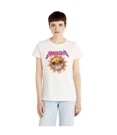Amplified Womens/Ladies Neon Sun Metallica T-Shirt (Vintage White)