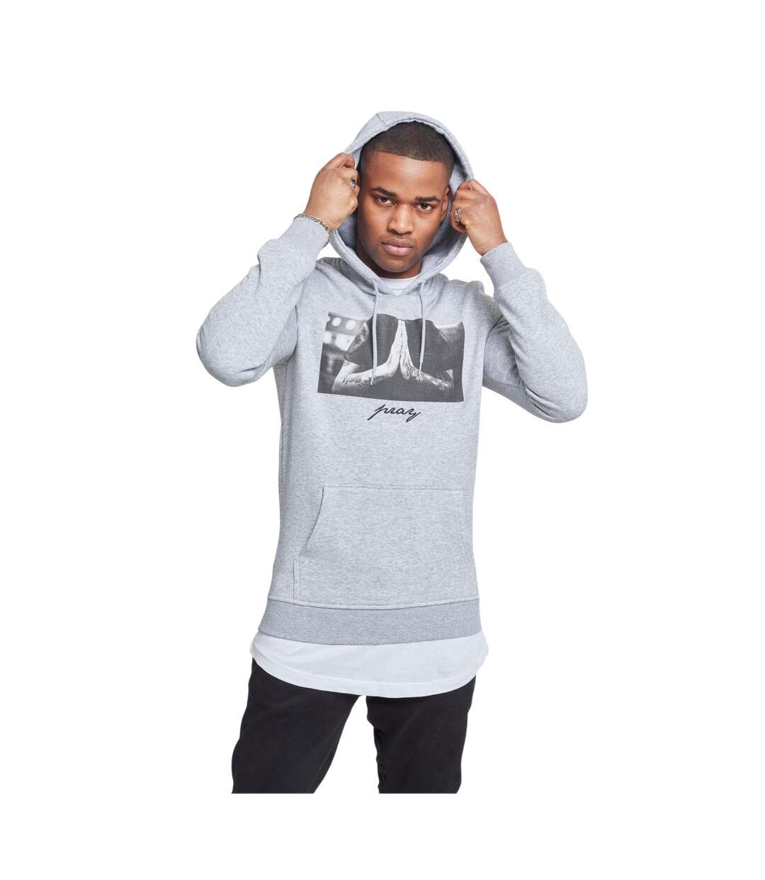 Sweat À Capuche Pray Homme Gris Chiné Mister Tee-1