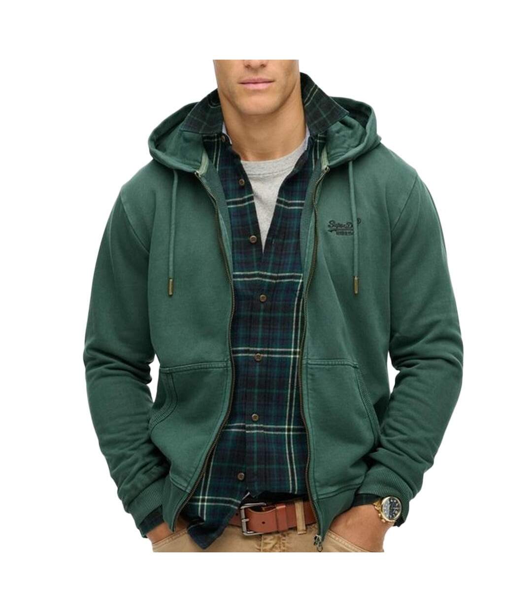 Sweat zippé vert foncé homme superdry essential washed ziphood - xxl-1