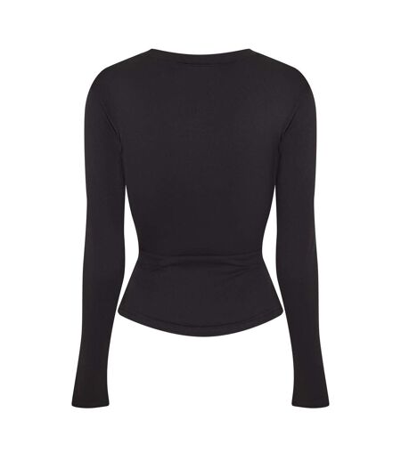 Womens/ladies Sculpting Long-sleeved T-shirt Black Couture Club