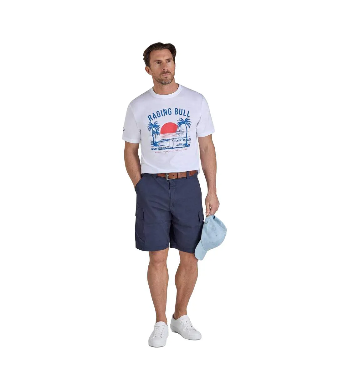 Mens Beach Rugby T-shirt White Raging Bull-1