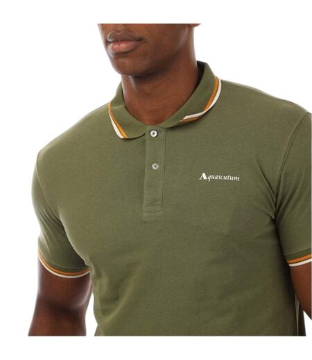 Polo Manches Courtes Homme Vert Blanc Aquascutum