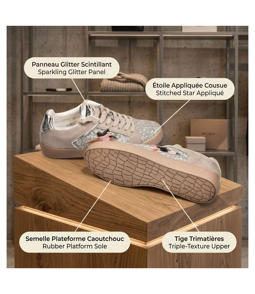 OZABI Sneakers Glitter Femme Étoile Plateforme MMXXIV 36-41-3