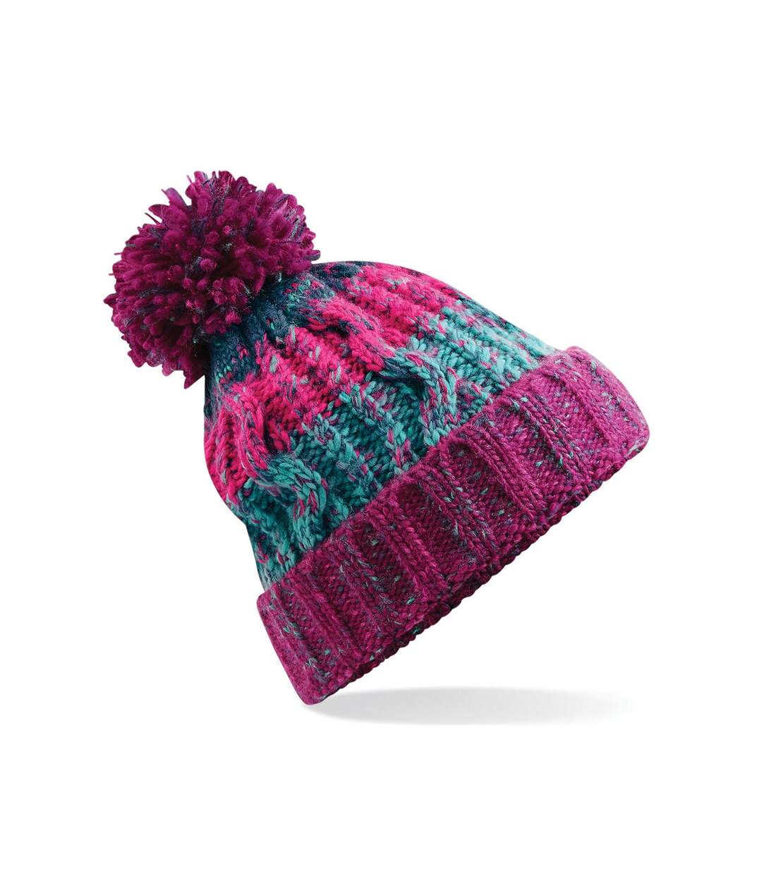 Womens/ladies Corkscrew Pom Pom Beanie Rose Violet Beechfield-1