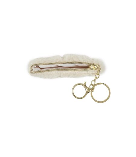 Porte Monnaie en Fausse Fourrure Fluffy 10cm Crème