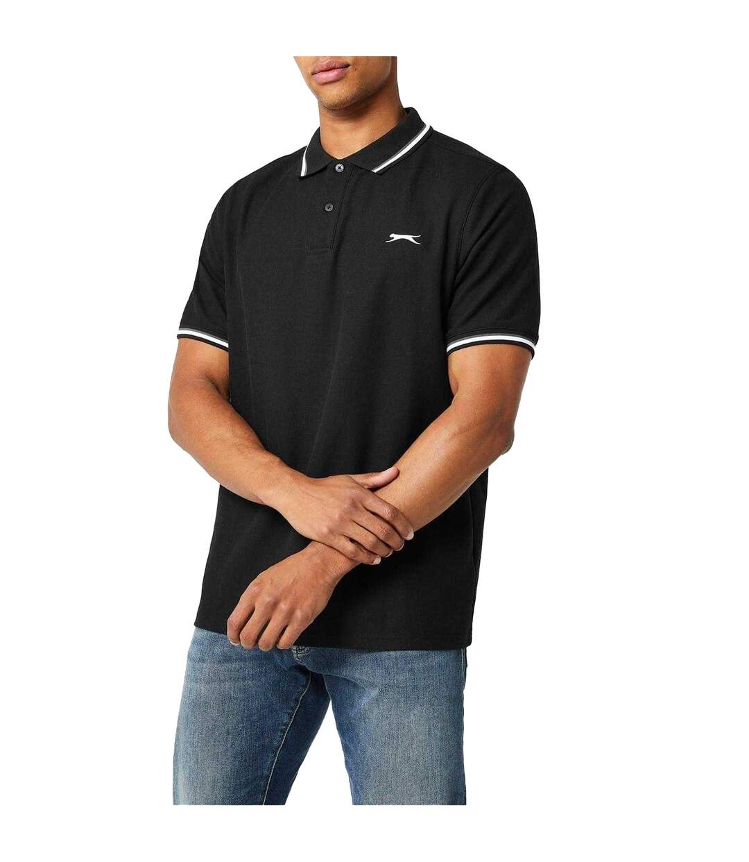 Polo Motif/style Rayure Contrastée Sur Bord Homme Noir Slazenger-1