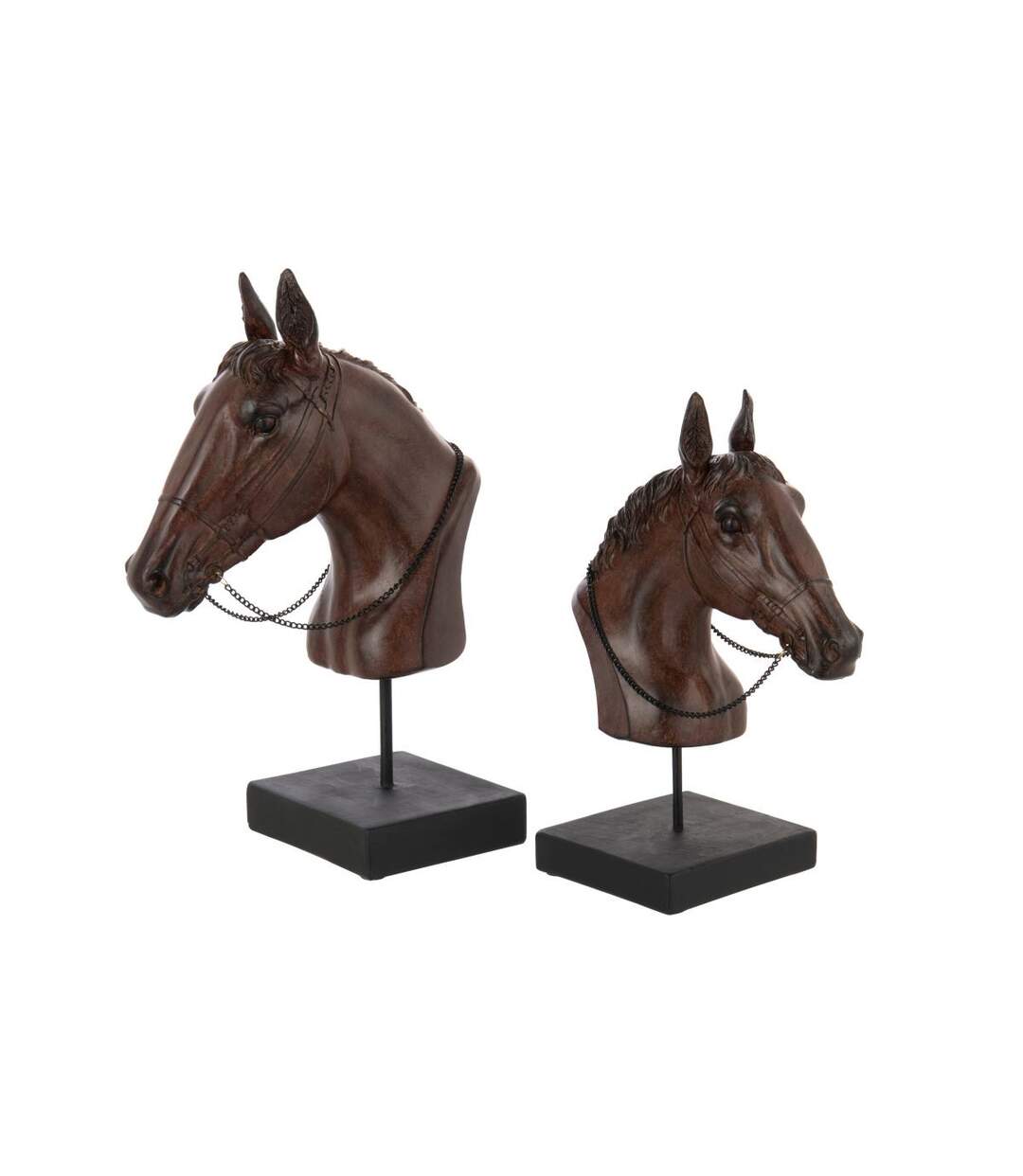 Tête de Cheval sur Socle Ronny 35cm Marron Foncé-2