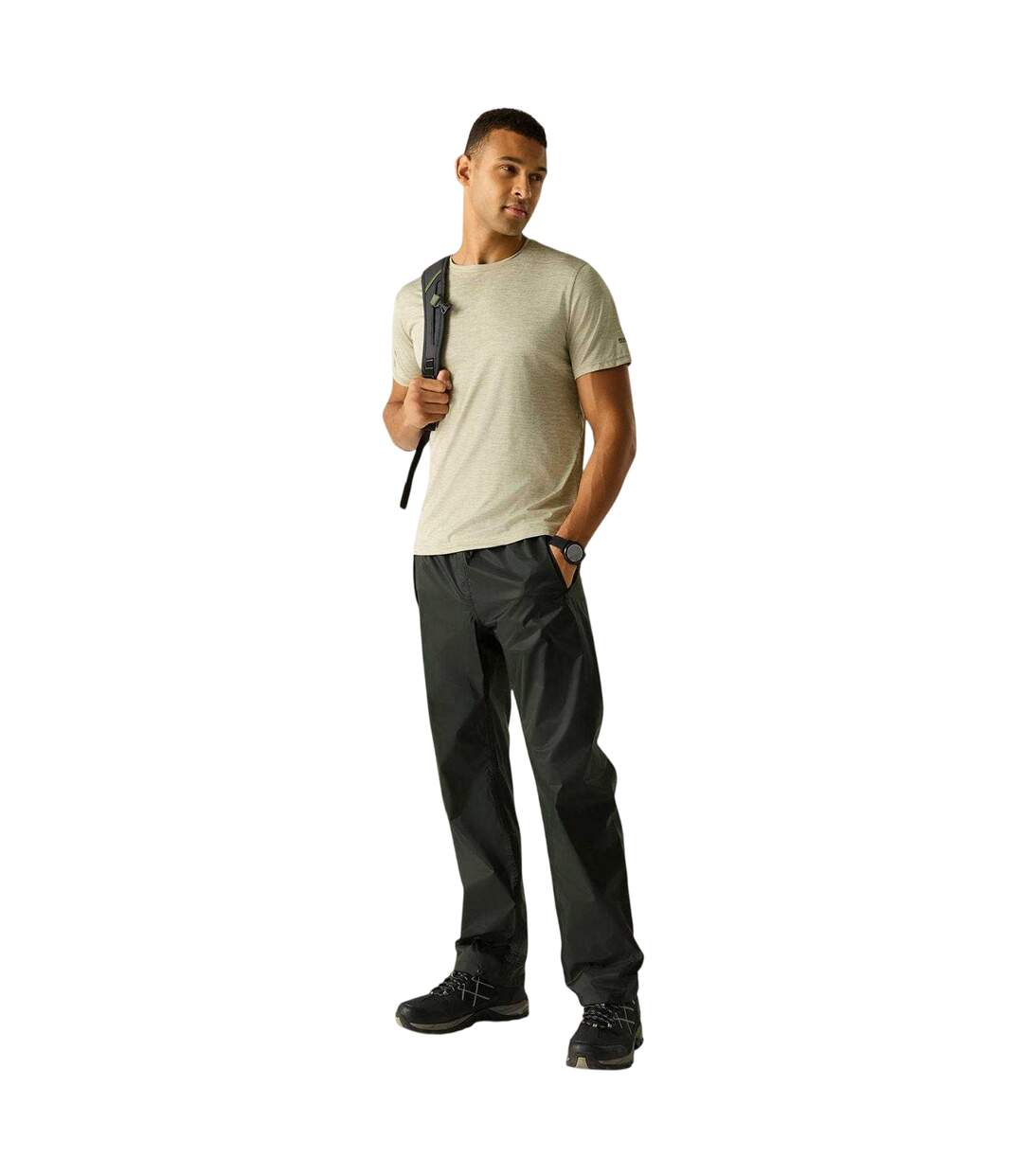 Pantalon Imperméable Uni À Taille Élastiquée Homme Vert Sombre Regatta-4