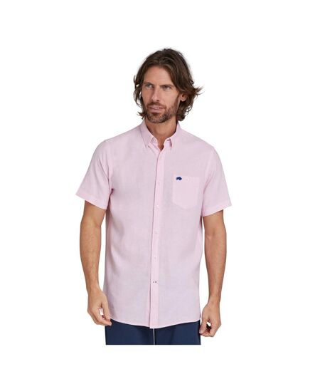 Mens classic linen short-sleeved shirt pink Raging Bull