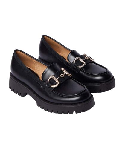 Womens/ladies nix diamante snaffle loafers black Faith