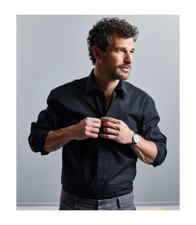 Chemise De Travail À Manches Longues 100% Coton Homme Noir Russell