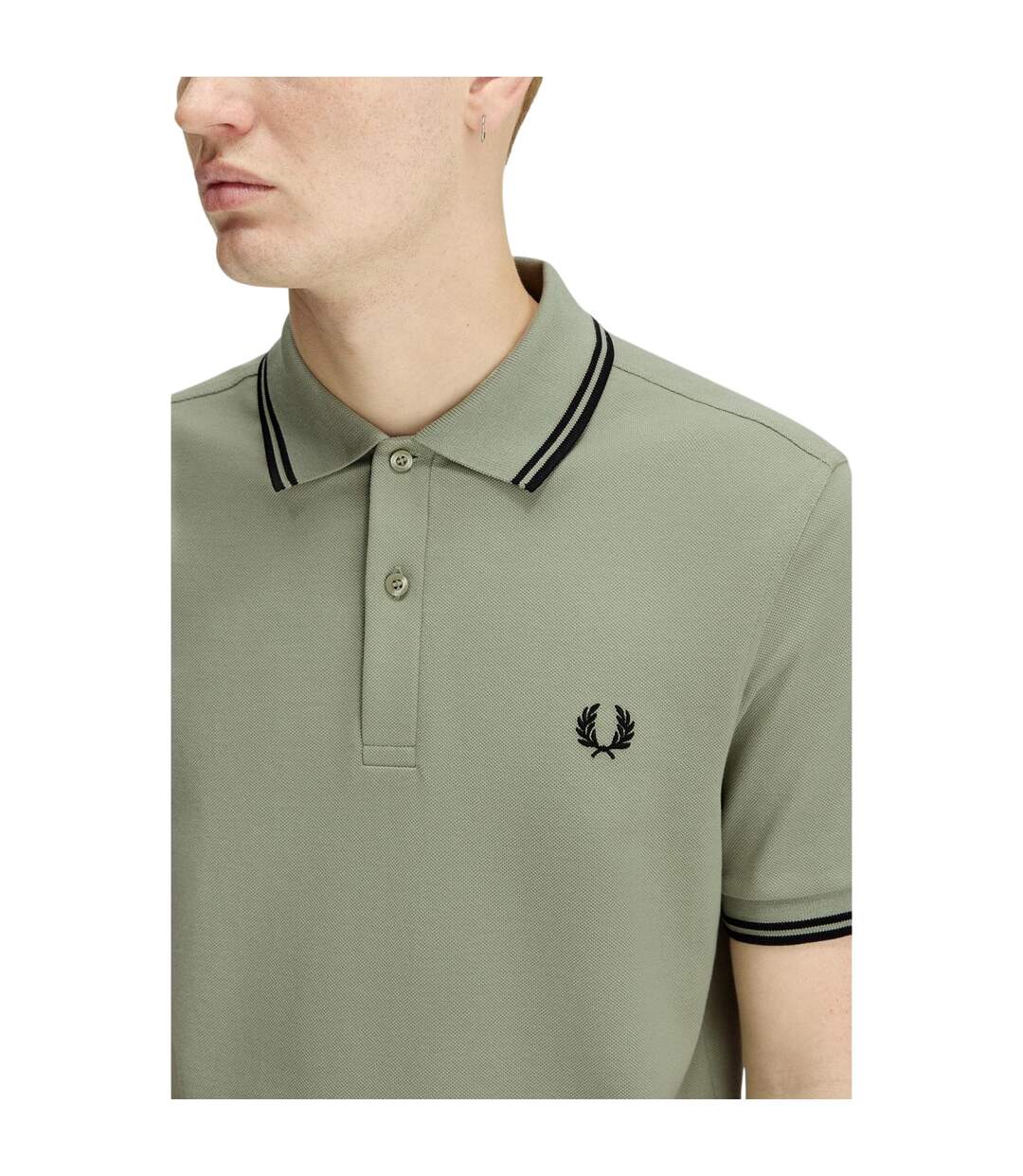 Polo Motif/style Double Pointe Homme Vert Kaki Vert Turquoise Pâle Fred Perry-4