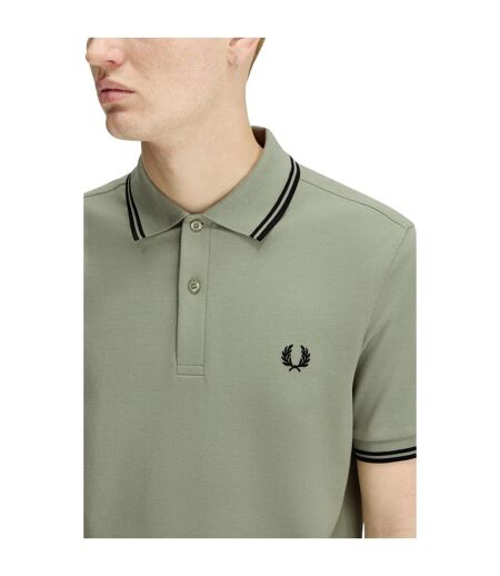 Polo Motif/style Double Pointe Homme Vert Kaki Vert Turquoise Pâle Fred Perry