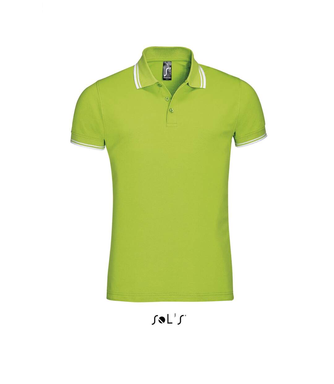 Polo homme coton - 00577 - vert lime et bande blanche