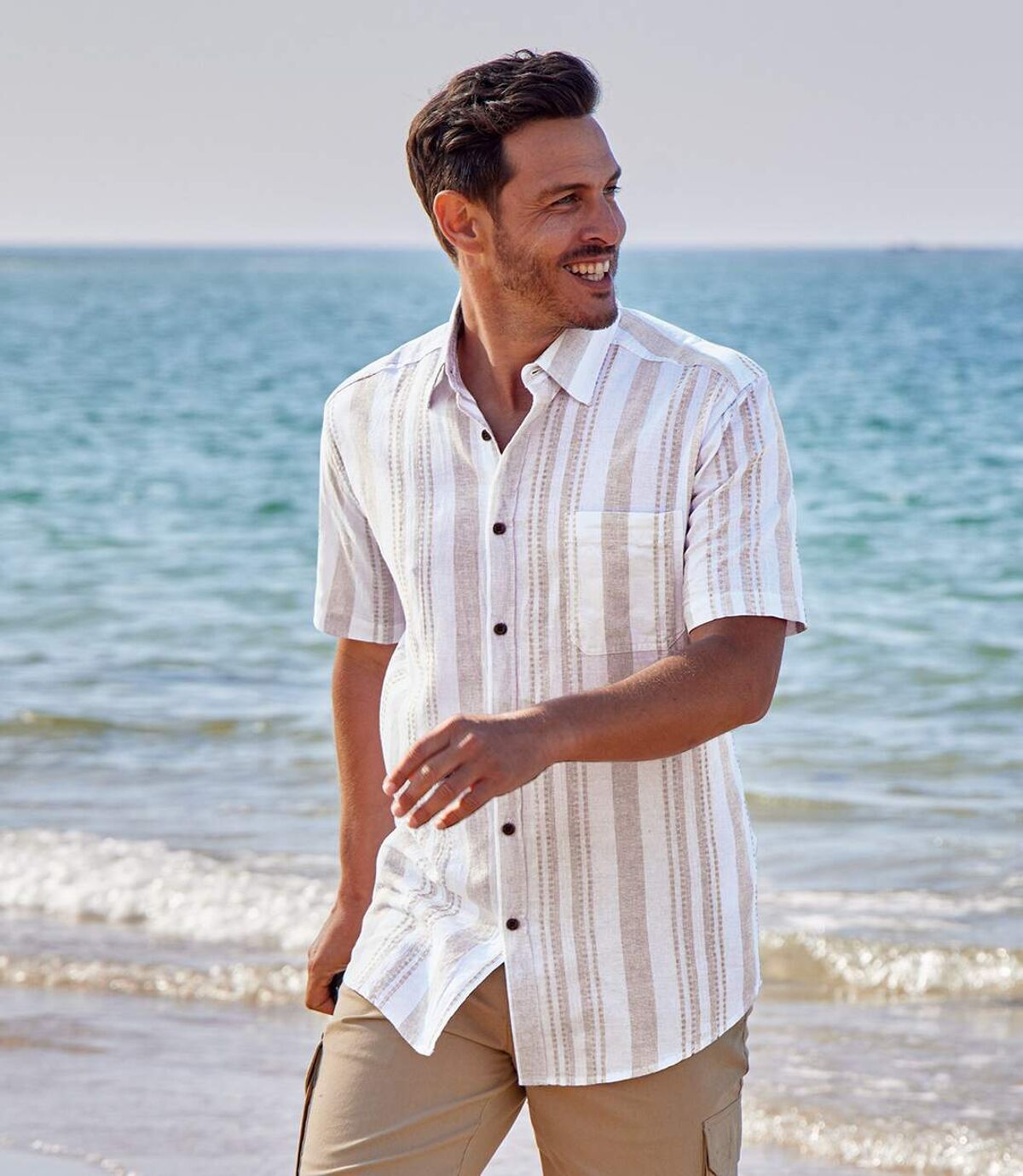 Men's Textured Striped Cotton Shirt - Short Sleeves Atlas For Men