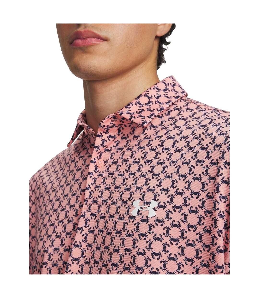 Mens Matchplay Crab Polo Shirt Pink Navy White Under Armour-3