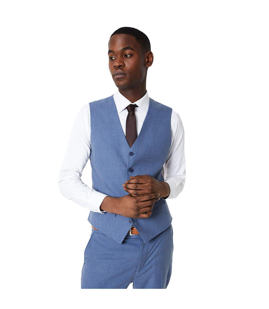 Mens v neck slim wedding waistcoat blue Burton-1