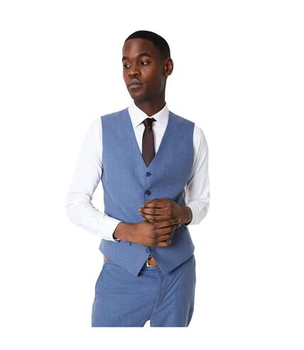 Mens v neck slim wedding waistcoat blue Burton