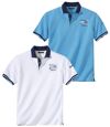 Pack of 2 Men's Nautical Polo Shirts - Turquoise White Atlas For Men