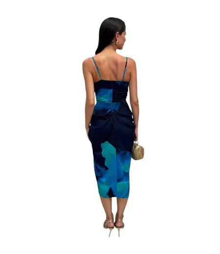 Robe Mi-longue Motif/style Floral Abstrait Femme Bleu Marine AX Paris