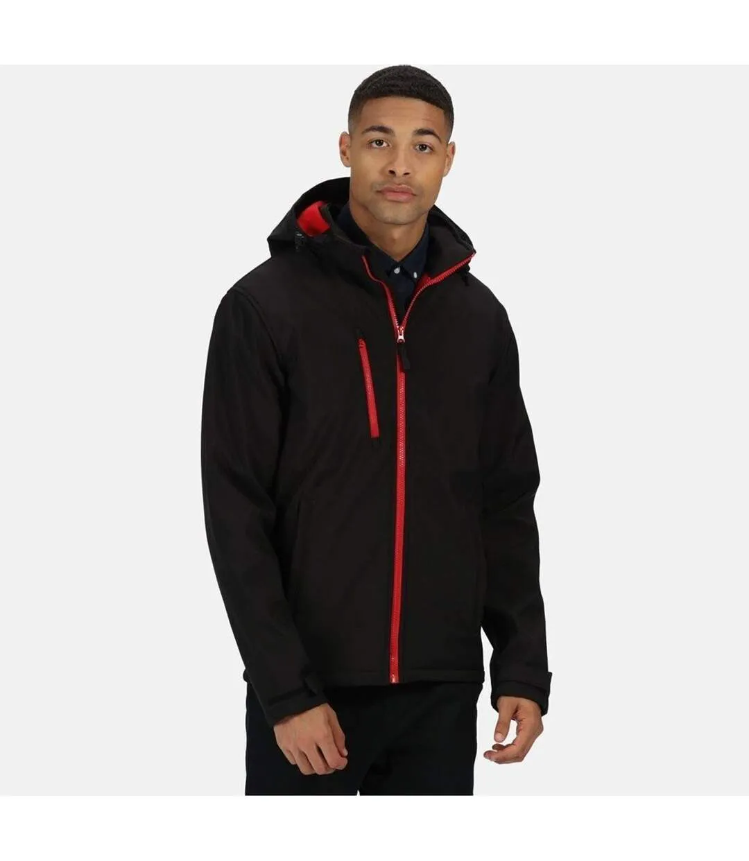 Mens Venturer Three Layer Soft Shell Jacket Black Red Regatta-2