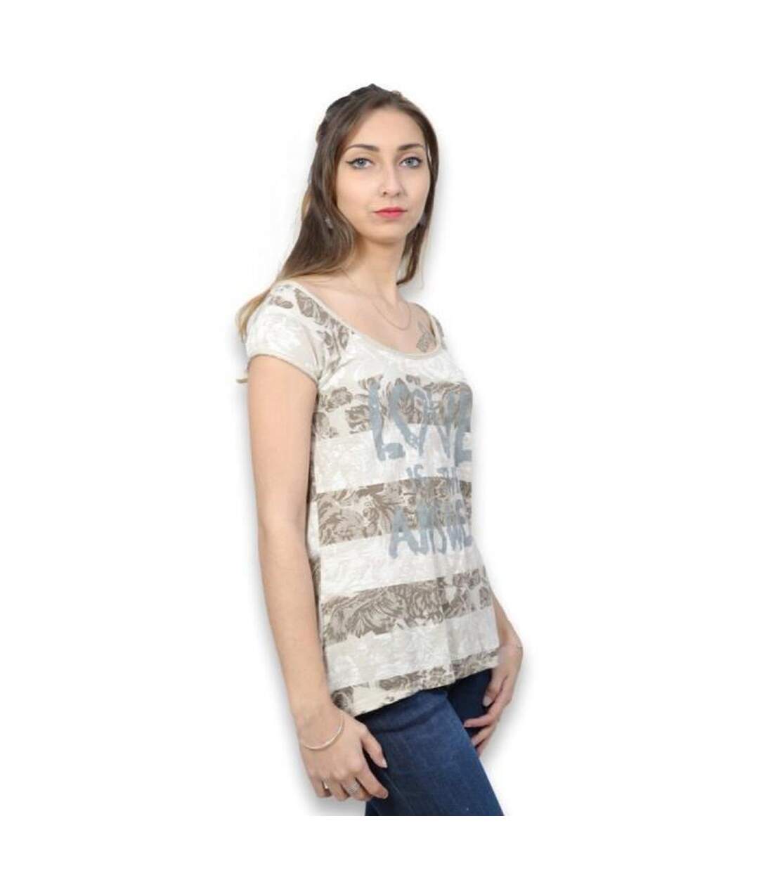 Tee shirt femme sans manche col rond motis multicouleur-4