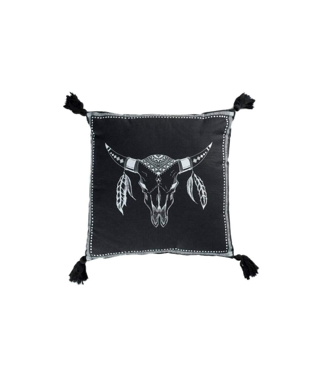 Coussin Déco à Pompons Mohicana 40x40cm Noir-1