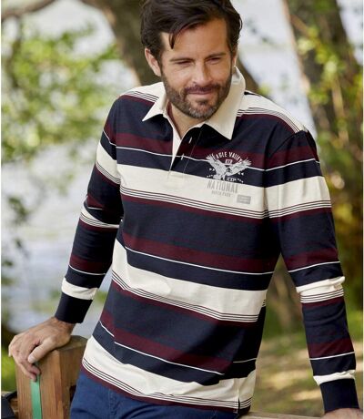 Men's Eagle Print Long Sleeve Polo Shirt