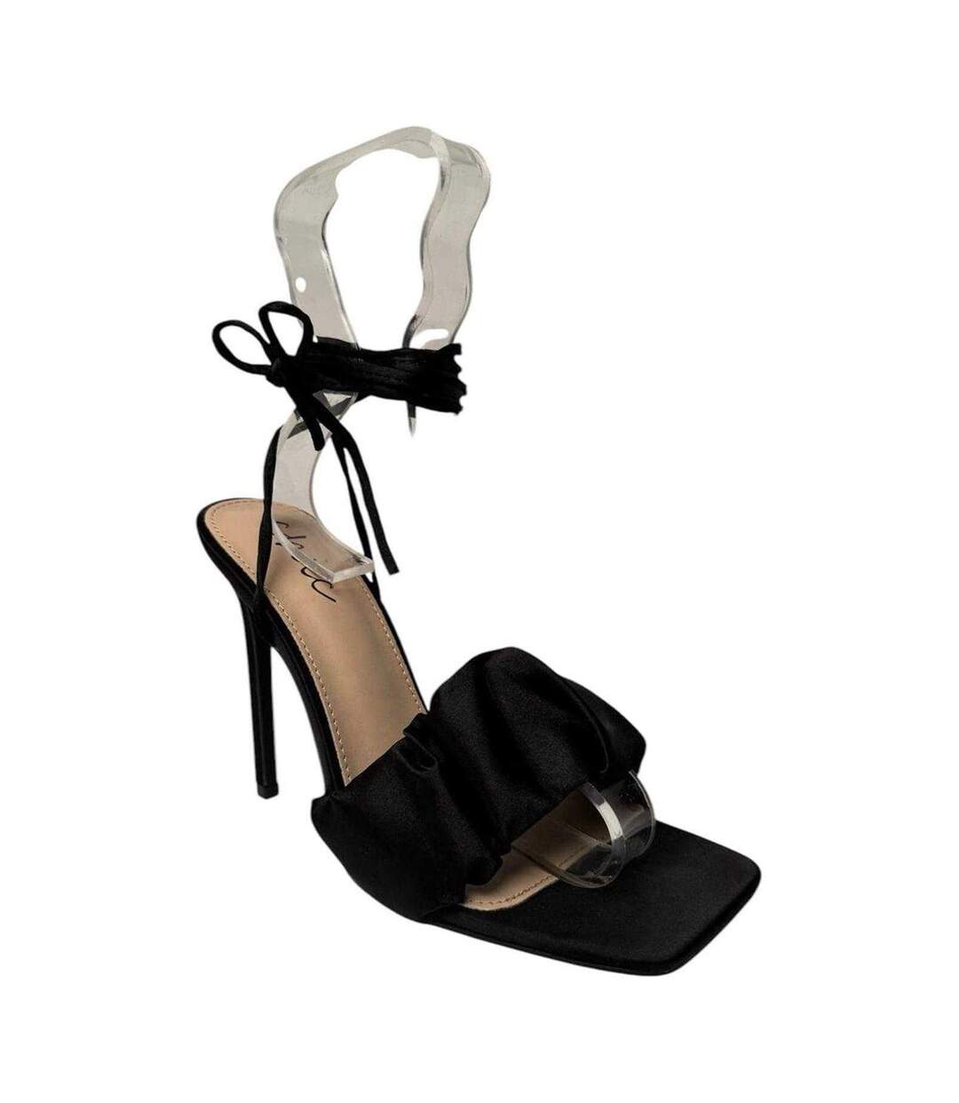 Womens/ladies Leather Stiletto Heel Sandals Black Chic-1