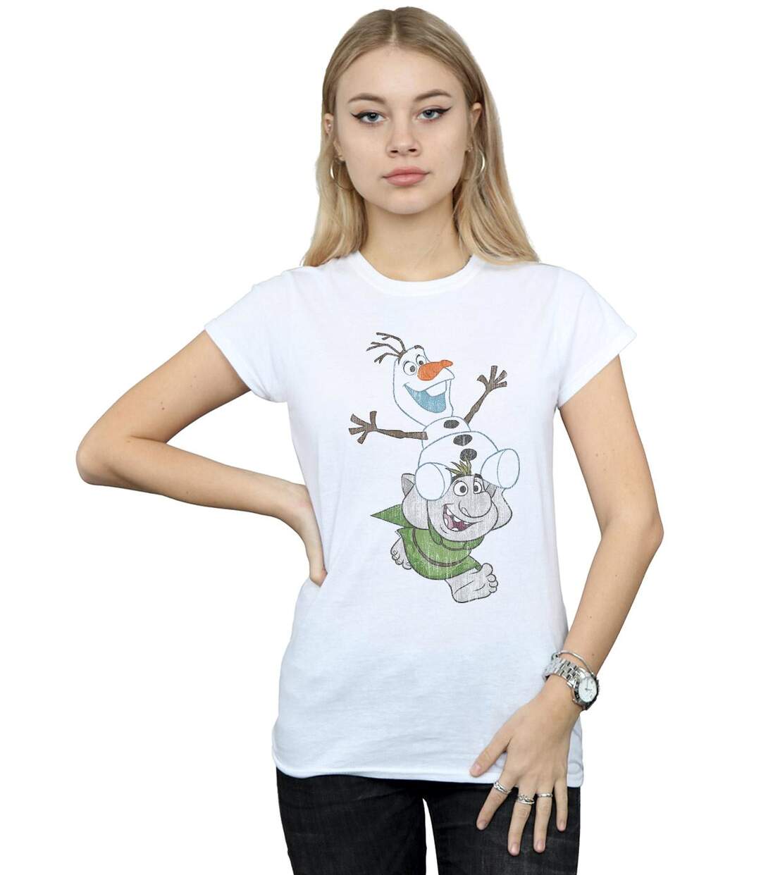 Disney T-shirt en coton Femme/Femme Frozen Olaf And Troll (Blanc) - UTBI22017-2