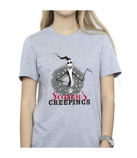 Disney Womens/Ladies The Nightmare Before Christmas Seasons Creepings Wreath Cotton Boyfriend T-Shirt (Gris sportif) - UTBI41796