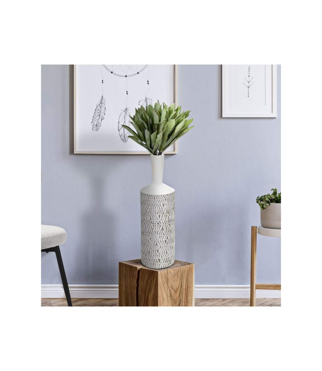 Vase Bouteille Abstrait Nairobi 49cm Blanc-5