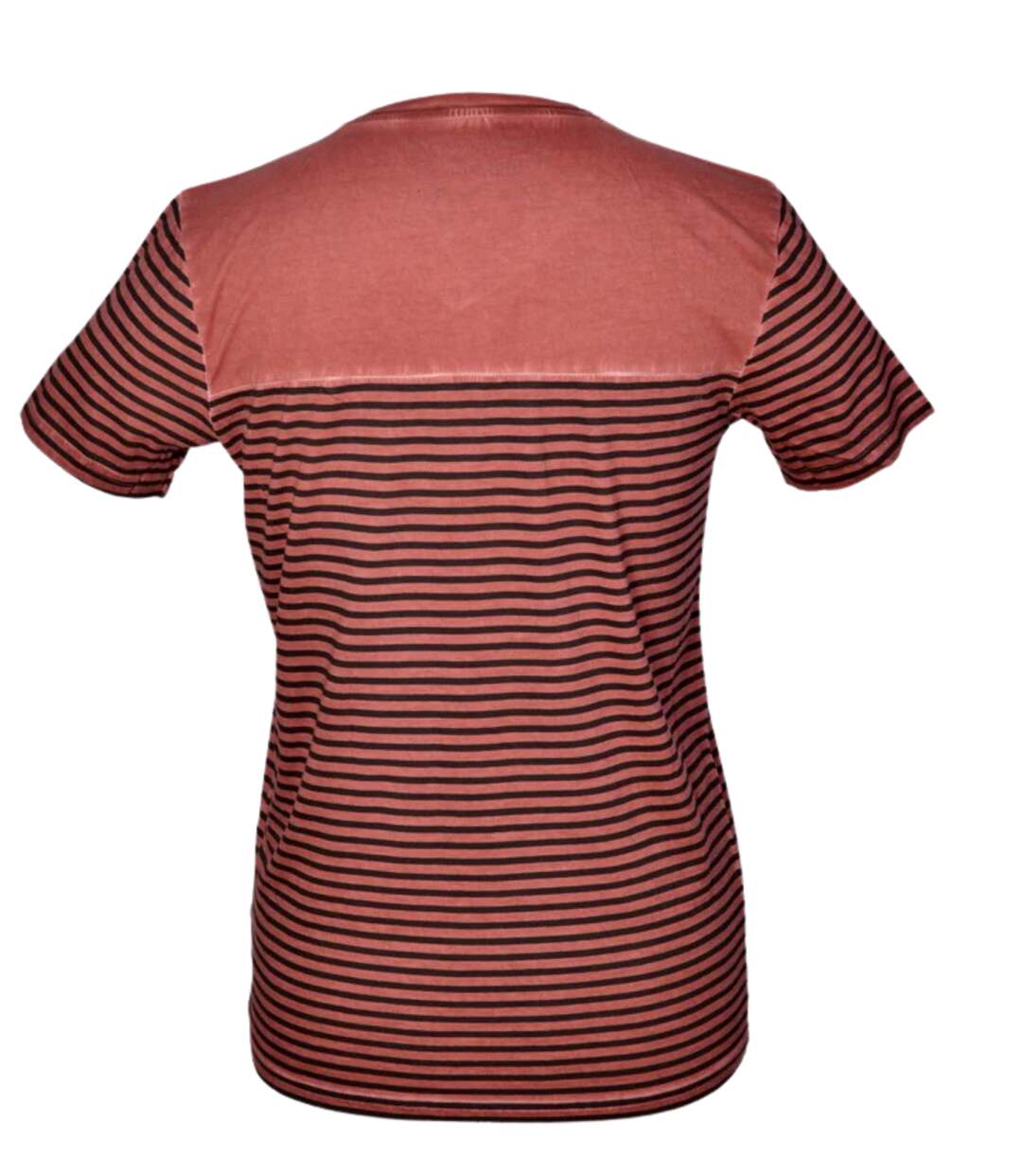Tee-shirt homme Rouge - Col V - Manches courtes 100% coton Coupe ajustée et rayures-2