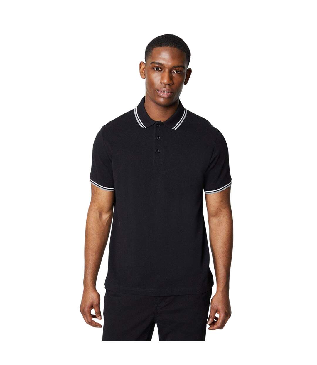 Pack of 2  Mens tipped cotton polo shirt  black/gray Maine