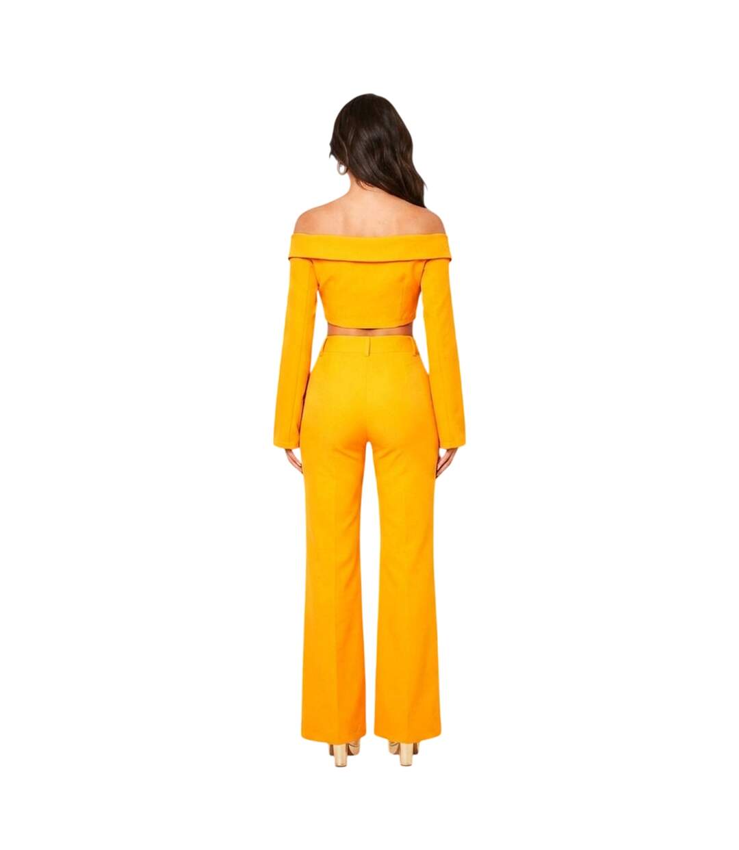 Womens/ladies Fitted And Flared Trousers Orange Missy Empire-2
