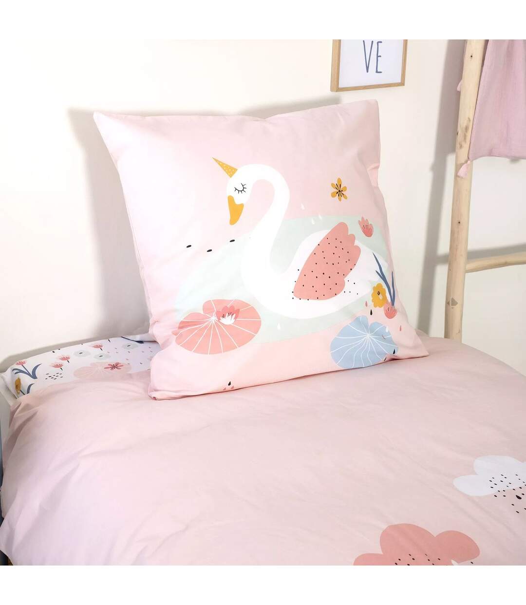 Parure de lit enfant Cygne - Coton 57 fils/cm² - 140 x 200 cm - Rose-5