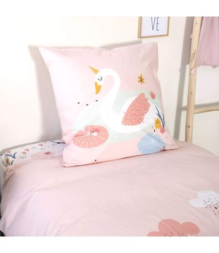 Parure de lit enfant Cygne - Coton 57 fils/cm² - 140 x 200 cm - Rose