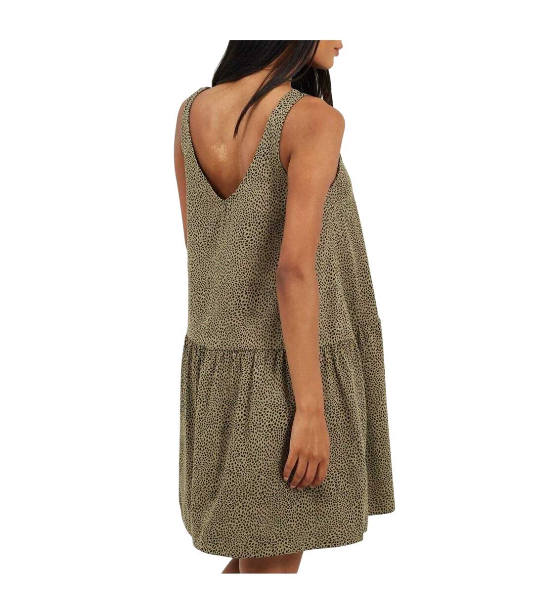 Womens/ladies Tiered V Neck Sleeveless Mini Dress Khaki Black Brave Soul-3