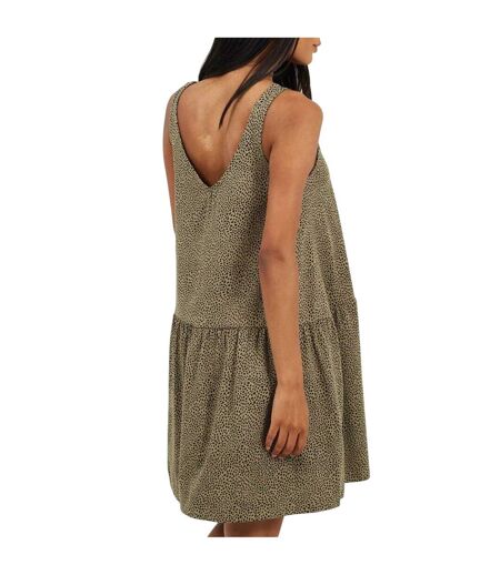 Womens/ladies Tiered V Neck Sleeveless Mini Dress Khaki Black Brave Soul