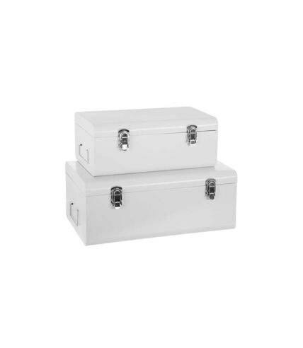 Lot de 2 Malles de Rangement Métal Cantine 47cm Blanc