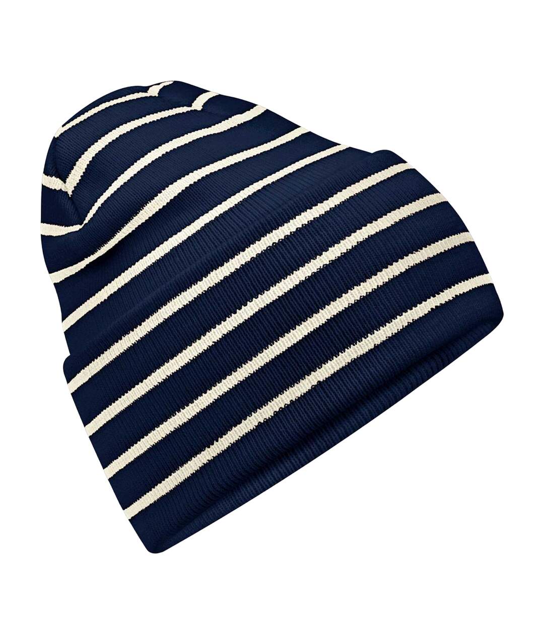 Bonnet À Revers Large Motif/style À Rayures Original Bleu Marine Foncé Blanc À Rayures Beechfield-2