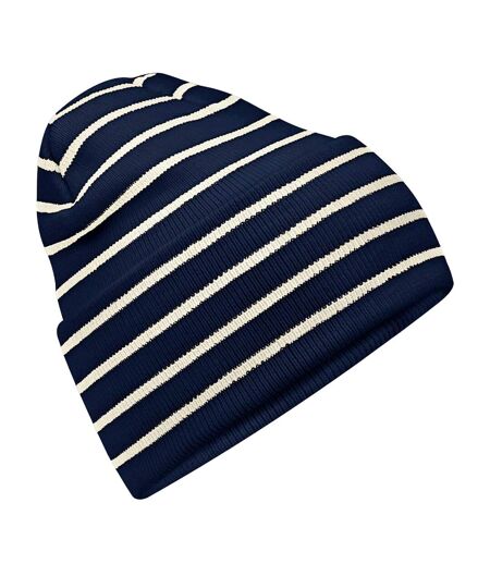 Bonnet À Revers Large Motif/style À Rayures Original Bleu Marine Foncé Blanc À Rayures Beechfield