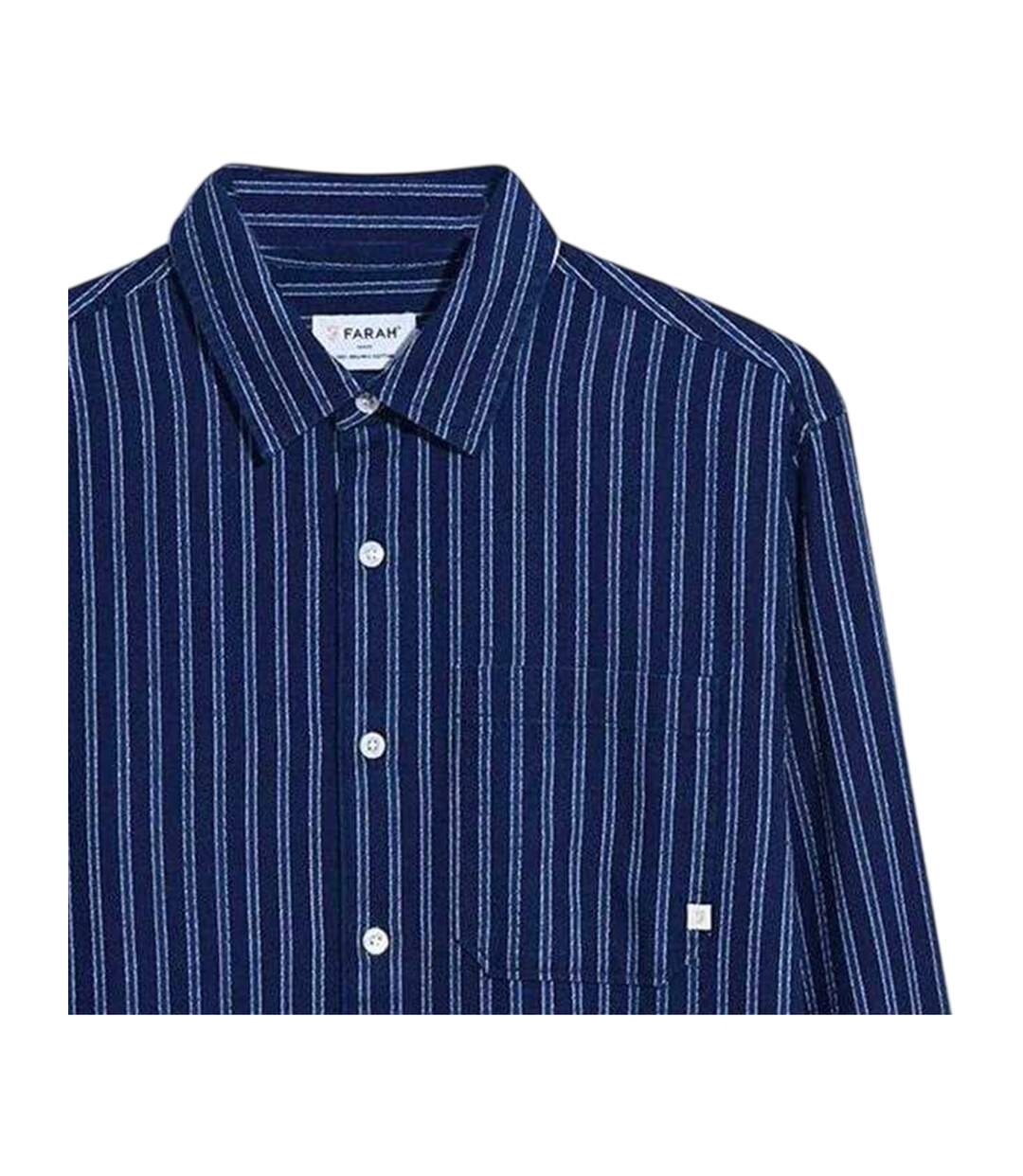 Mens Bryan Striped Long-sleeved Shirt True Navy Farah-2