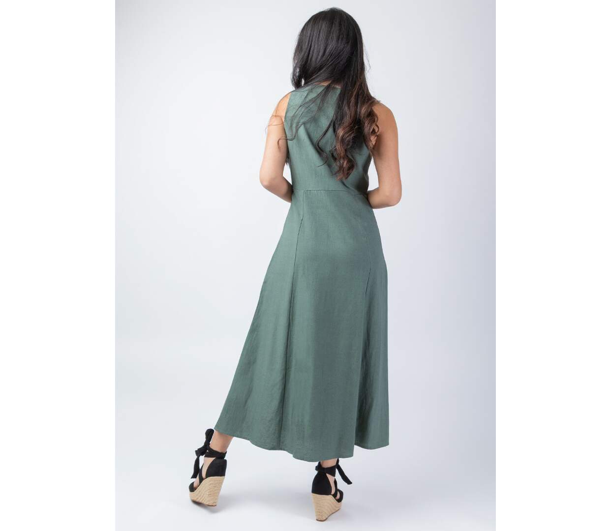 Robe longue coupe droite JULINE unie kaki Coton Du Monde-4