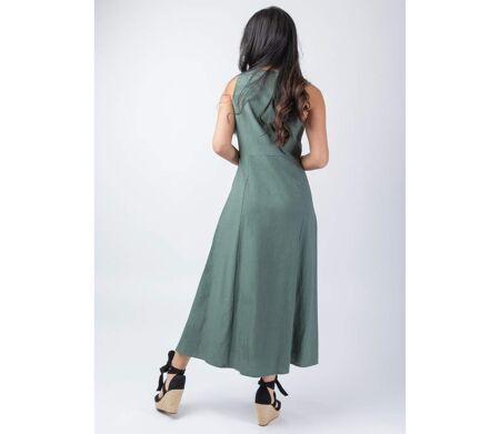 Robe longue coupe droite JULINE unie kaki Coton Du Monde