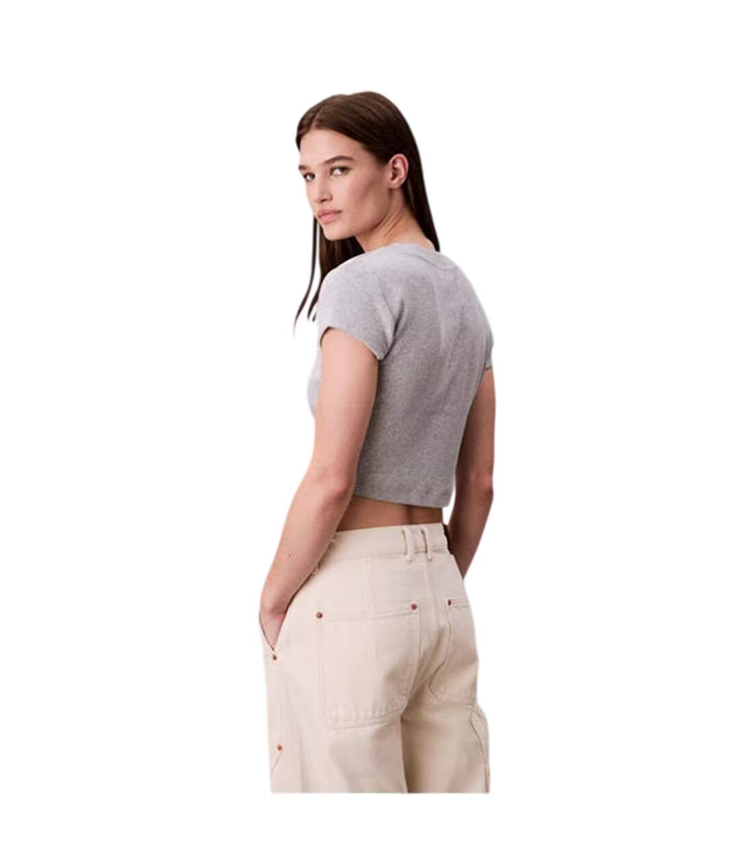 T-shirt Court Motif/style Logo Femme Gris Chiné Calvin Klein-3